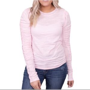 Free People We The Free Natasha Long Sleeve Top Size S Slub Knit Shirred Ruched